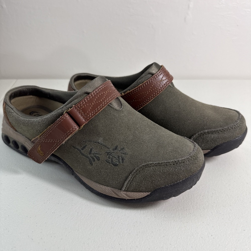 Therafit Women's Austin/Aspen Clog Olive US Women Sz 7 Leather Strap Embroidered